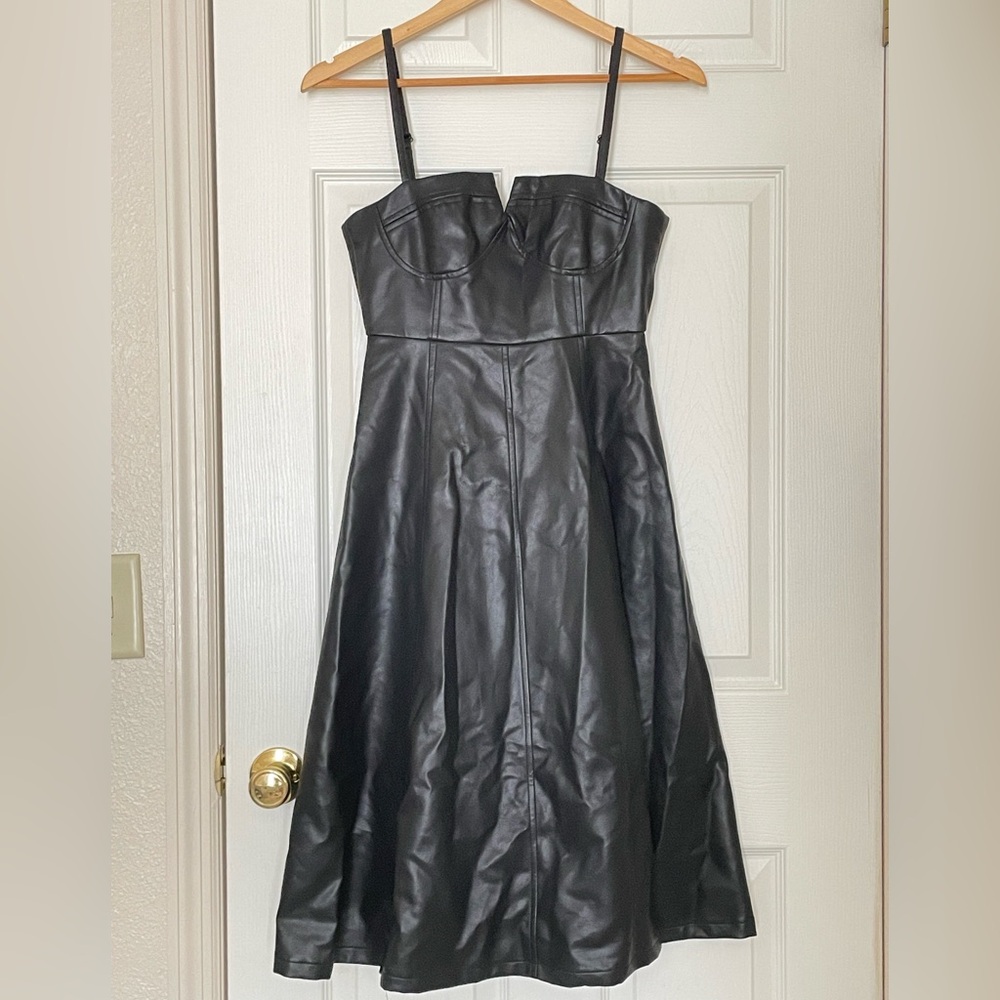 Urban Revivo vegan leather cami skater dress